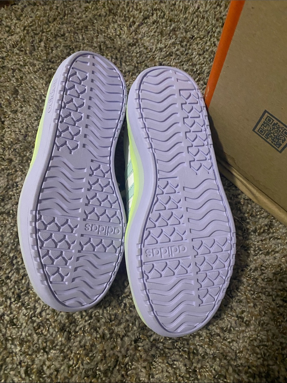 adidas White Sneakers with Mint Stripes and Neon Yellow Trim - Picture 3 of 4